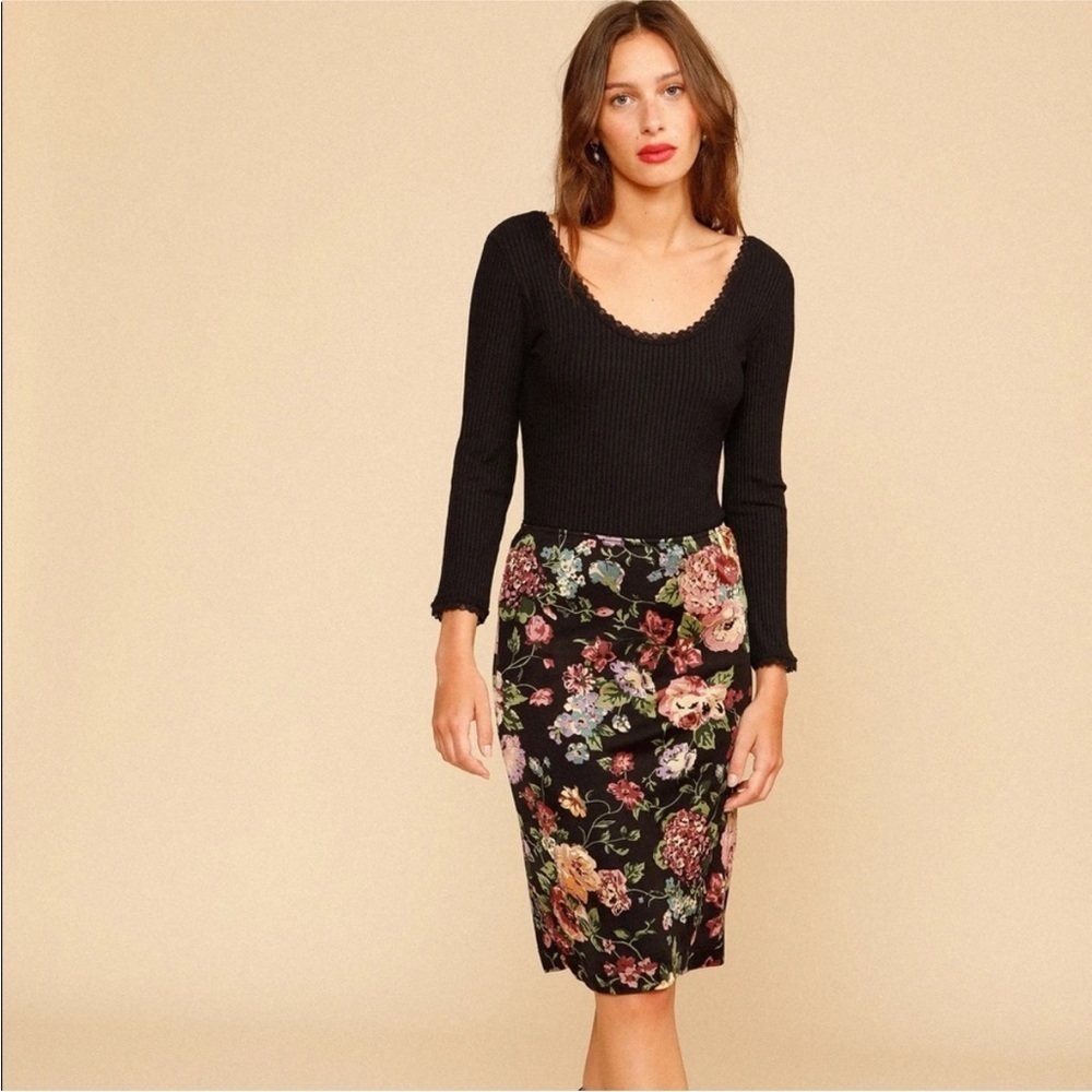 Rouje Paris Caro Slip Skirt in Jardin D'Atomne Noir 34/US2 - Picture 2 of 9